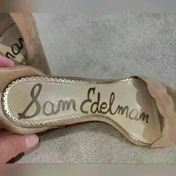 Sam Edelman Women Open Toe Block Heels Ankle Buckle Suede Sandals Beige … - Picture 5 of 9